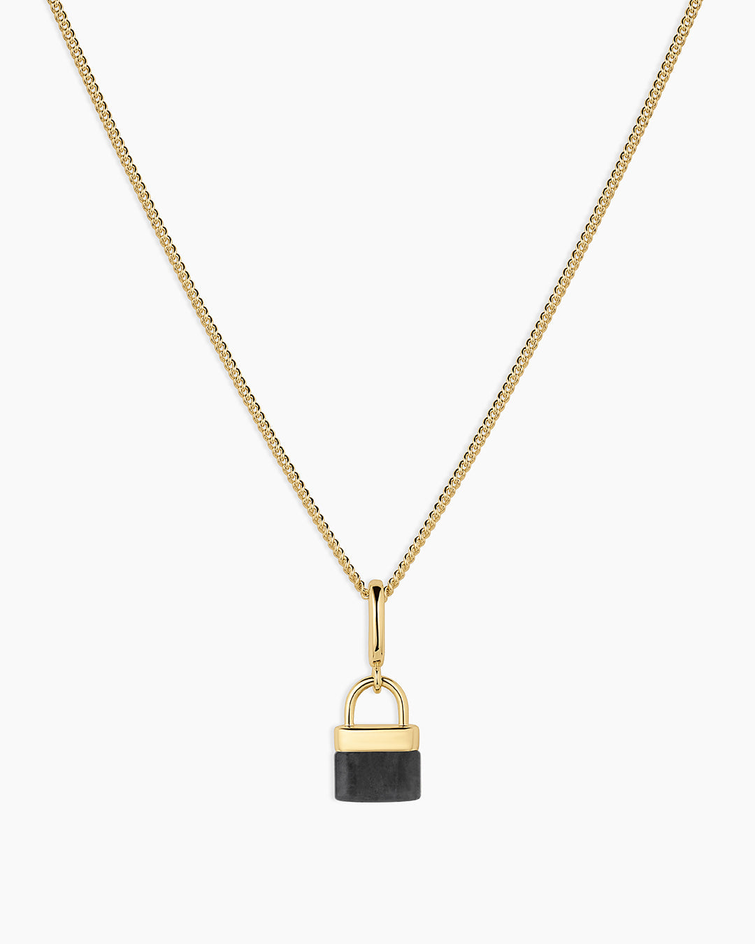 Padlock Parker Charm Necklace || option::18k Gold Plated, Labradorite