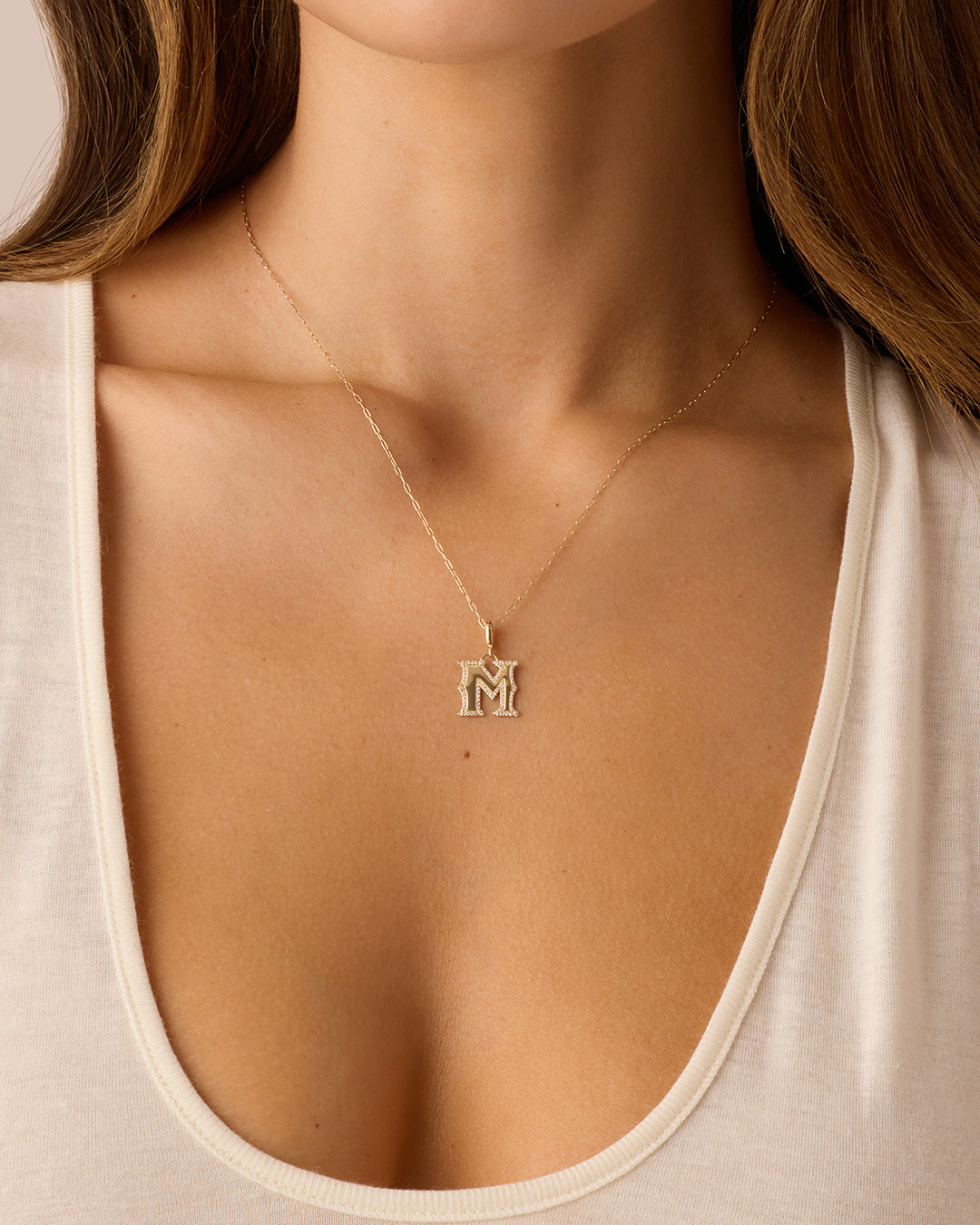 Diamond Era Alphabet Charm || option::14k Solid Gold, M