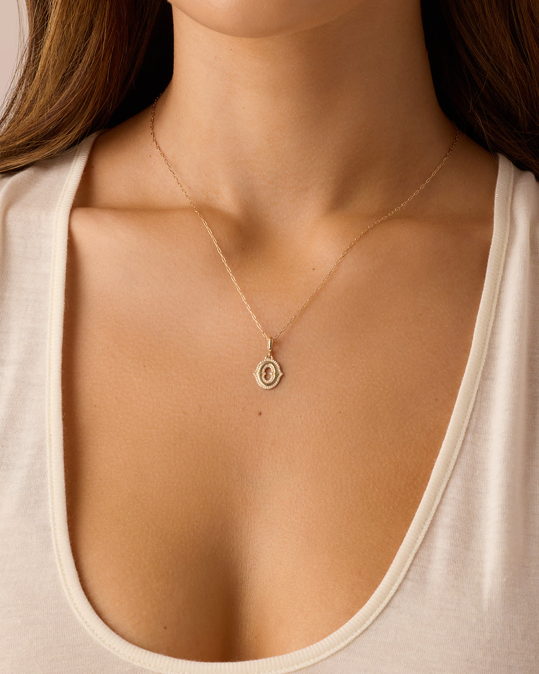 Diamond Era Alphabet Charm || option::14k Solid Gold, O