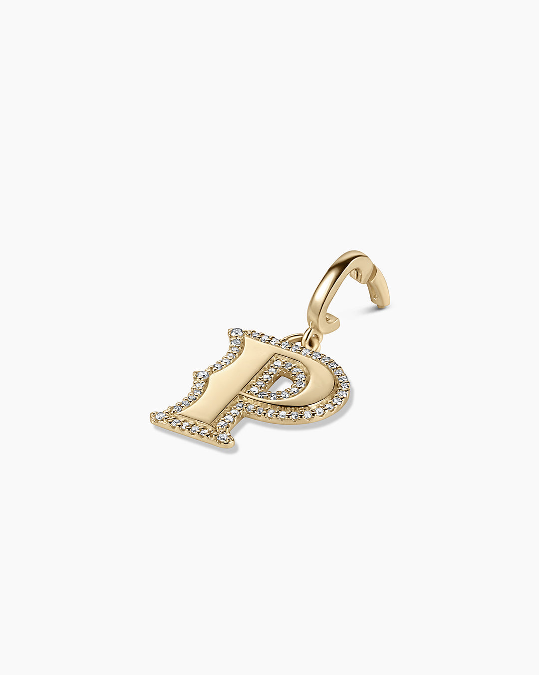 Diamond Era Alphabet Charm || option::14k Solid Gold, P