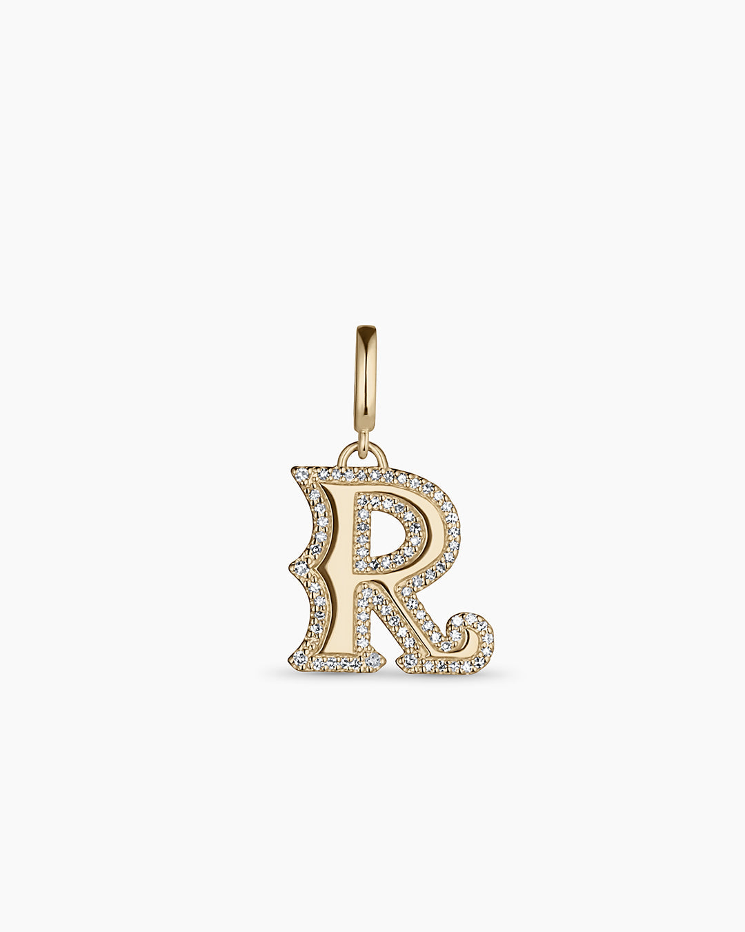 Diamond Era Alphabet Charm || option::14k Solid Gold, R