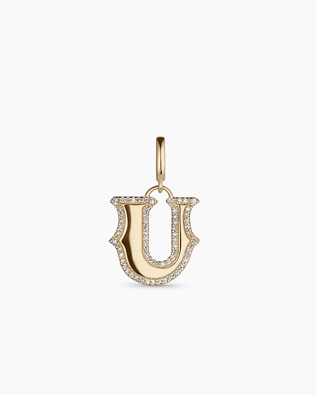 Diamond Era Alphabet Charm || option::14k Solid Gold, U