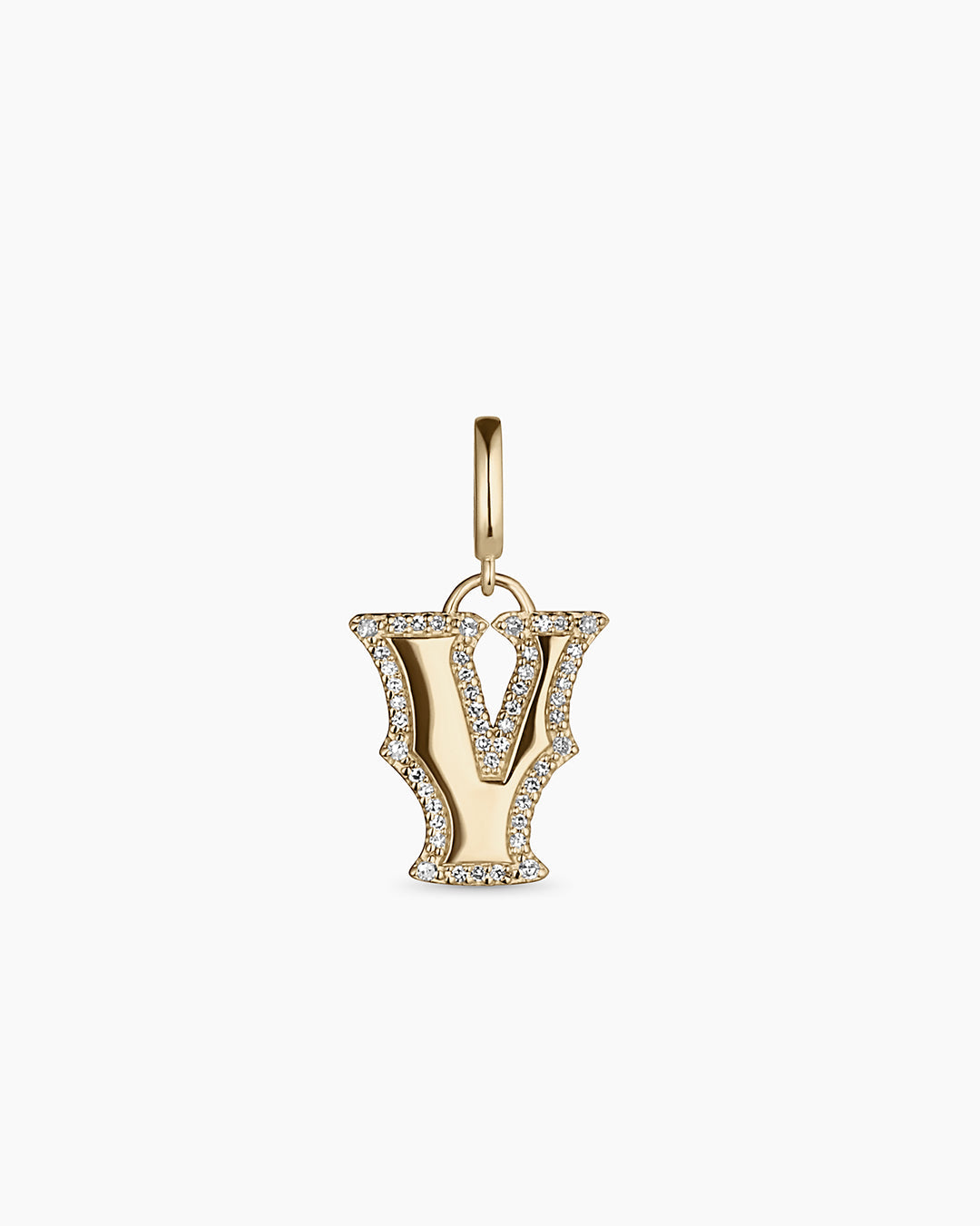 Diamond Era Alphabet Charm || option::14k Solid Gold, V
