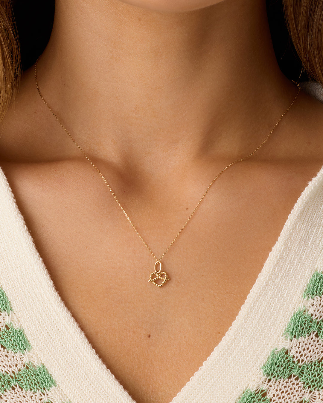 14k Gold Love Knot Charm Necklace || option::14k Solid Gold