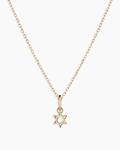 14K Gold Star of David Charm Necklace