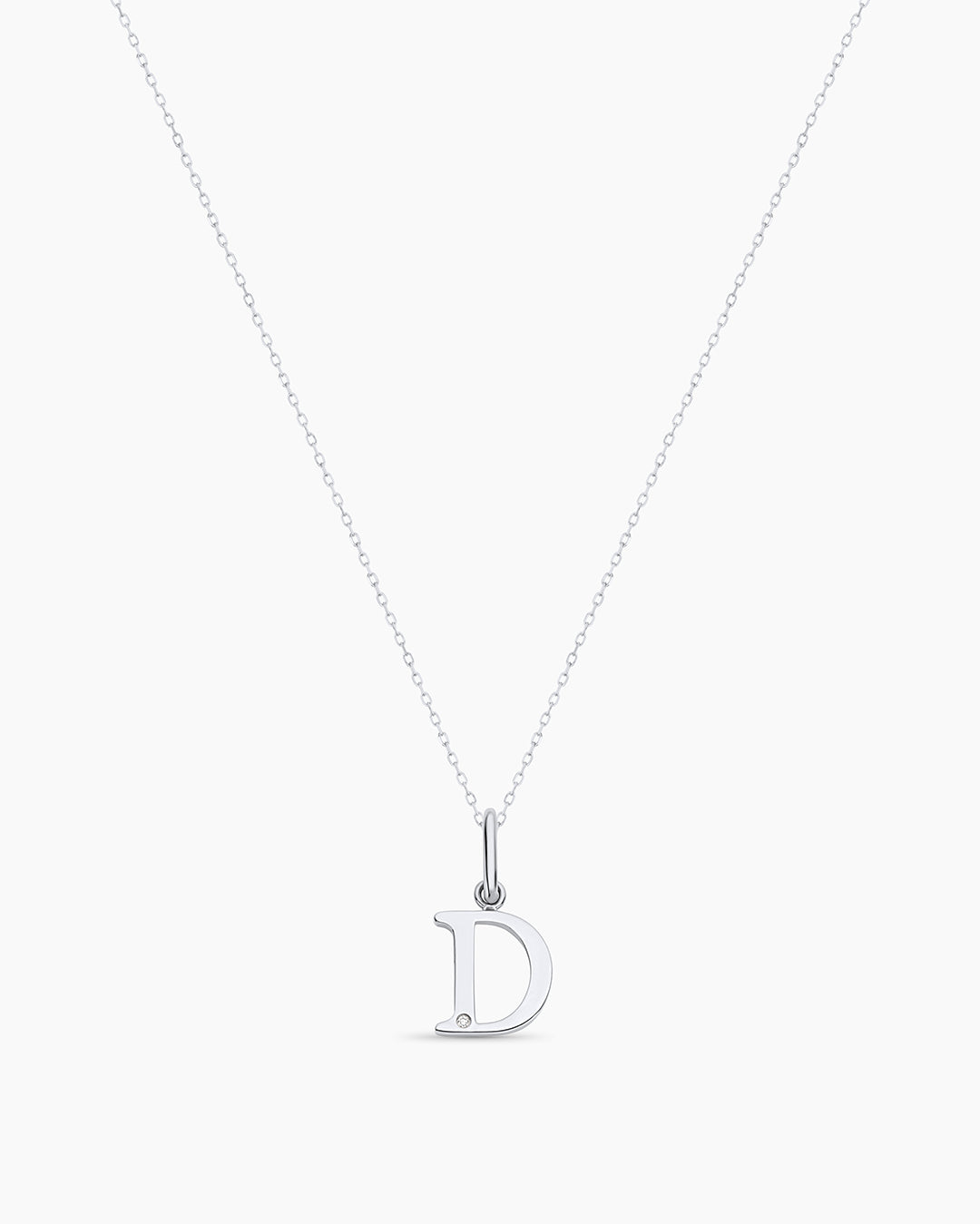 Diamond Vintage Alphabet Charm Necklace || option::14k Solid White Gold, D