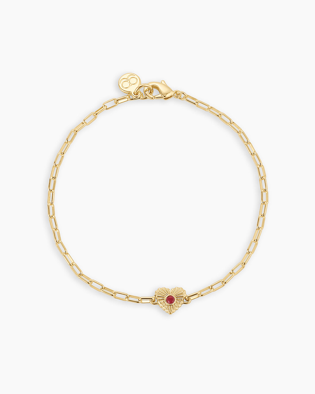 Birthstone Heart Bracelet || option::18k Gold Plated, Ruby - July