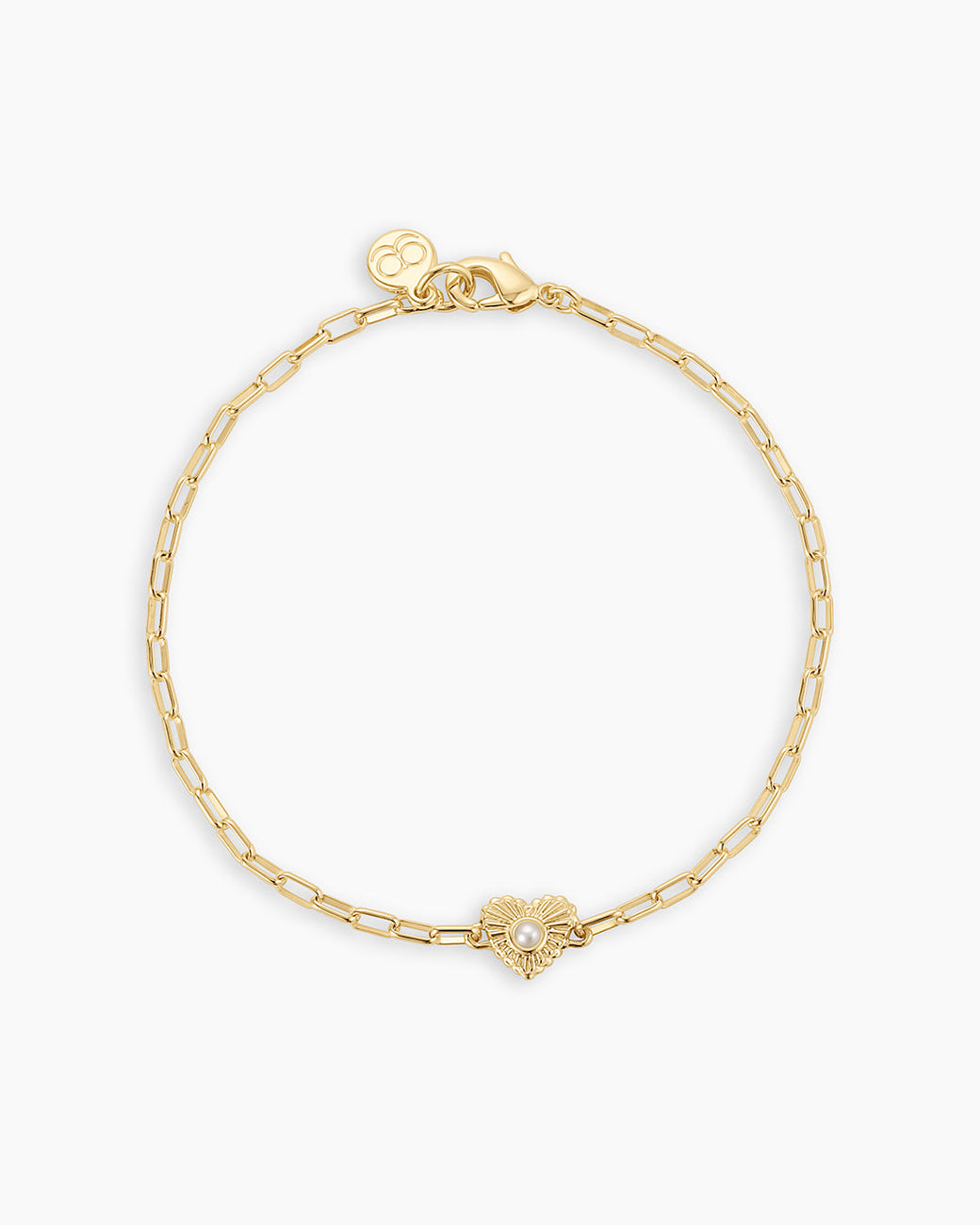 Birthstone Heart Bracelet || option::18k Gold Plated, Pearl - June