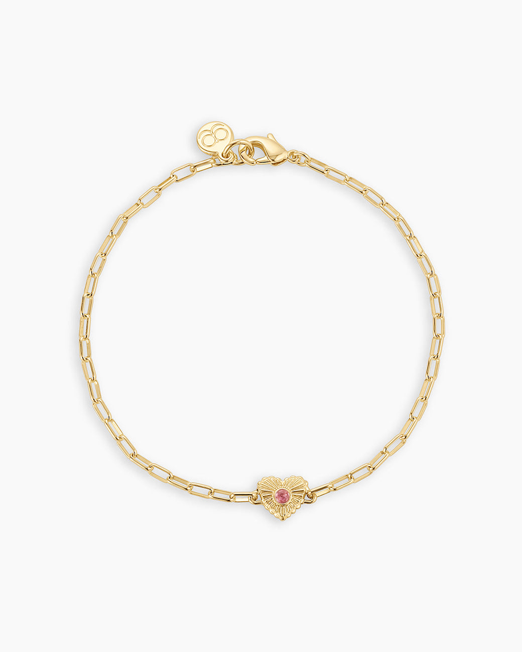Birthstone Heart Bracelet || option::18k Gold Plated, Pink Tourmaline - October