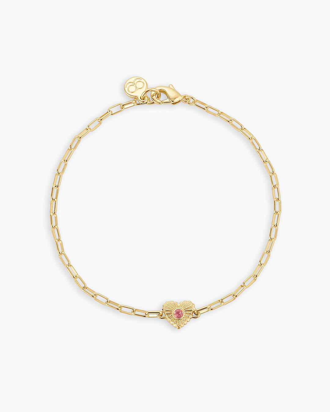 Birthstone Heart Bracelet || option::18k Gold Plated, Pink Tourmaline - October