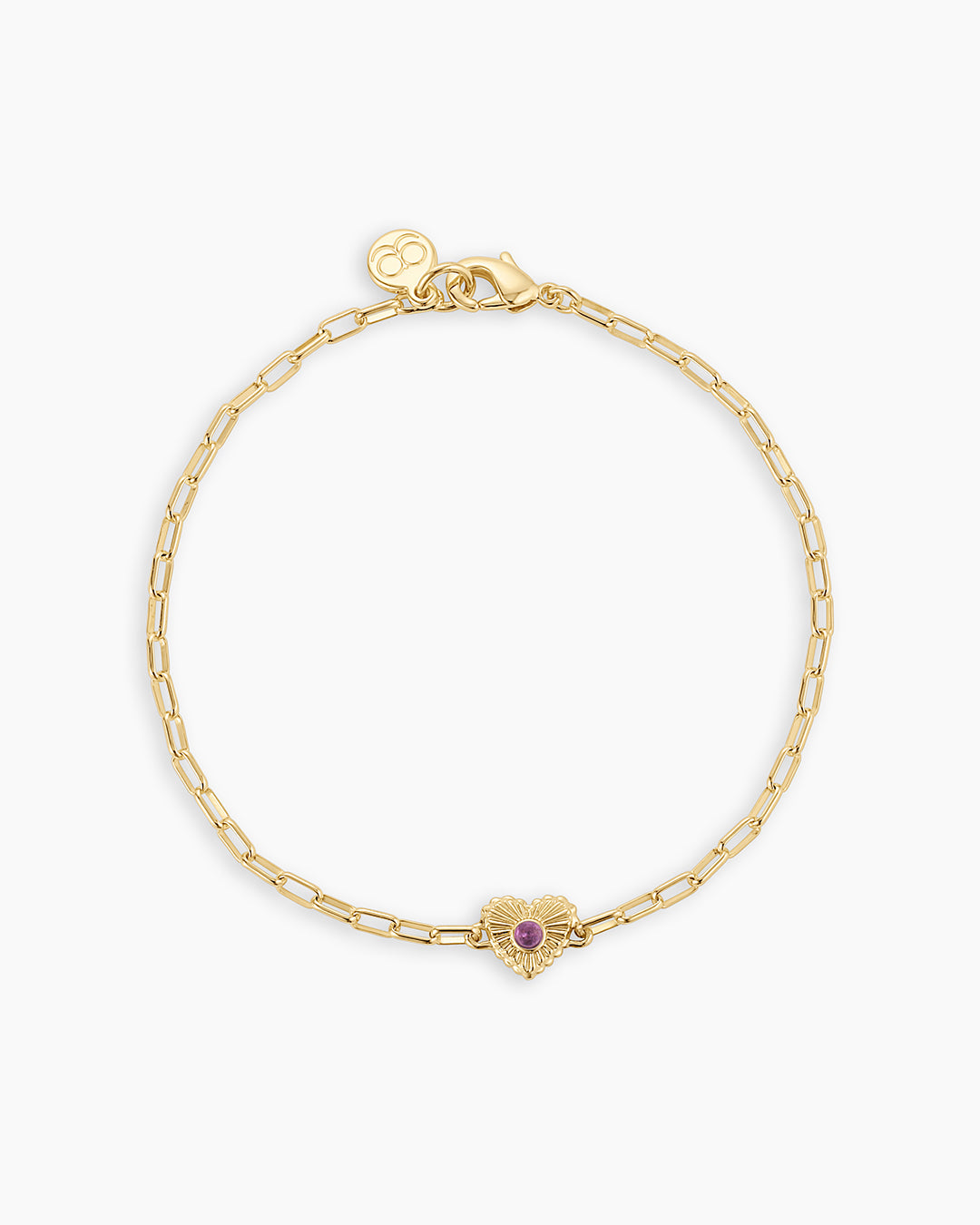 Birthstone Heart Bracelet || option::18k Gold Plated, Amethyst - February