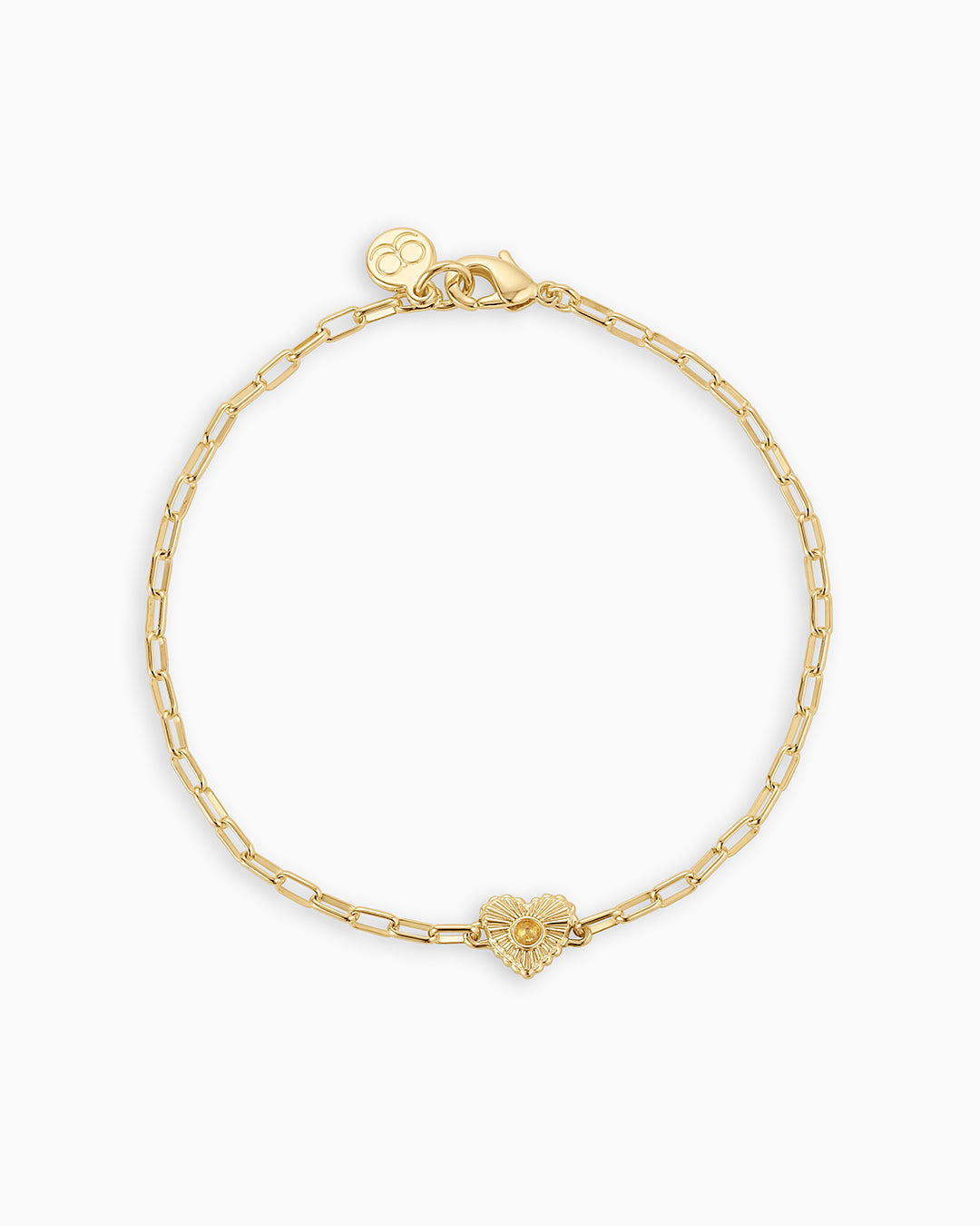 Birthstone Heart Bracelet || option::18k Gold Plated, Citrine - November