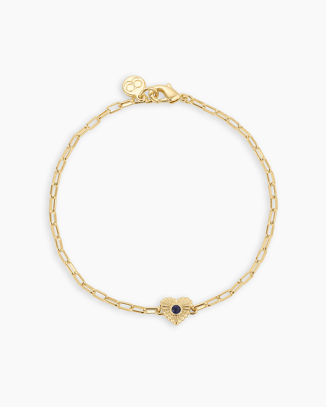 Birthstone Heart Bracelet || option::18k Gold Plated, Blue Sapphire - September