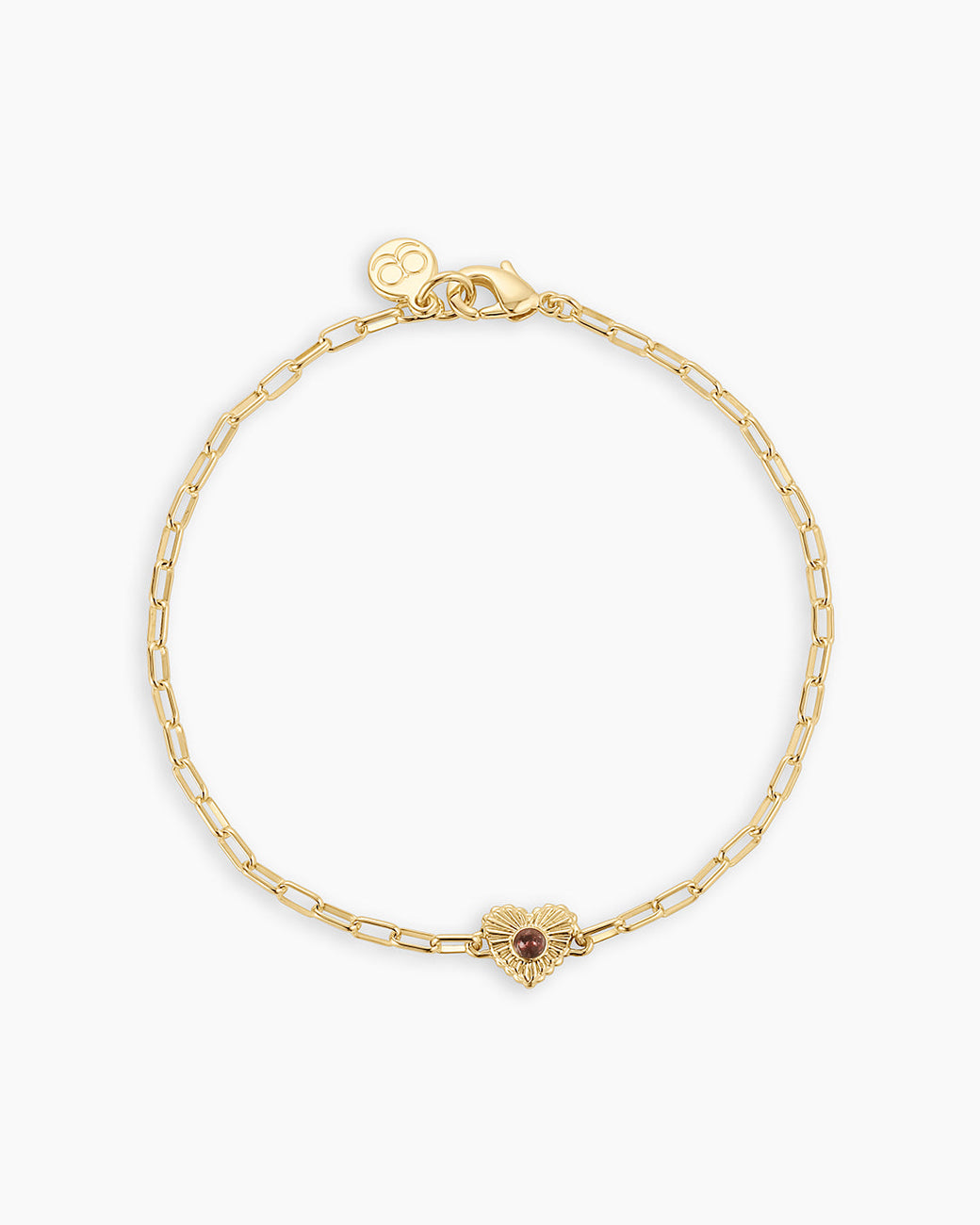 Birthstone Heart Bracelet || option::18k Gold Plated, Garnet - January