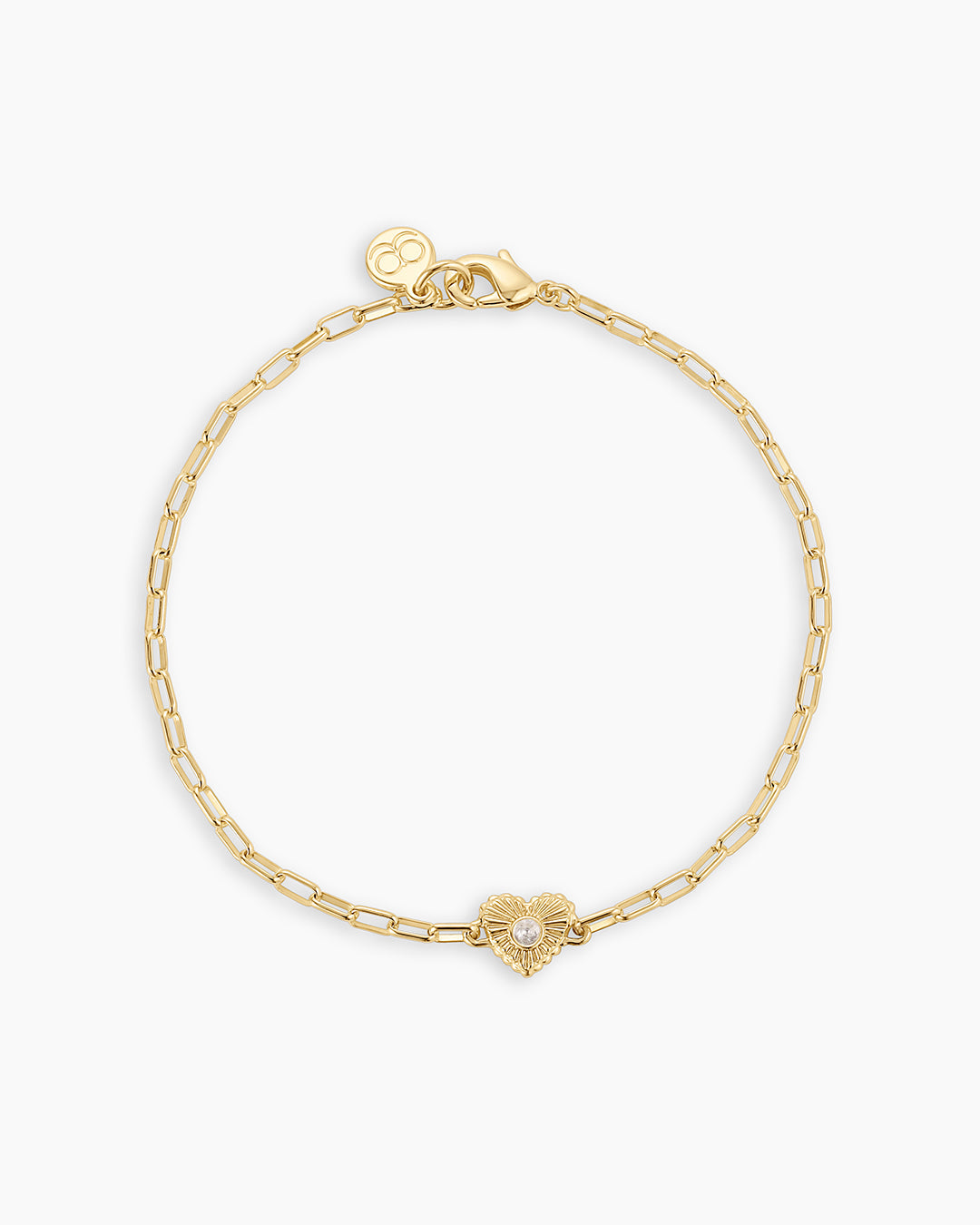 Birthstone Heart Bracelet || option::18k Gold Plated, White Topaz - April