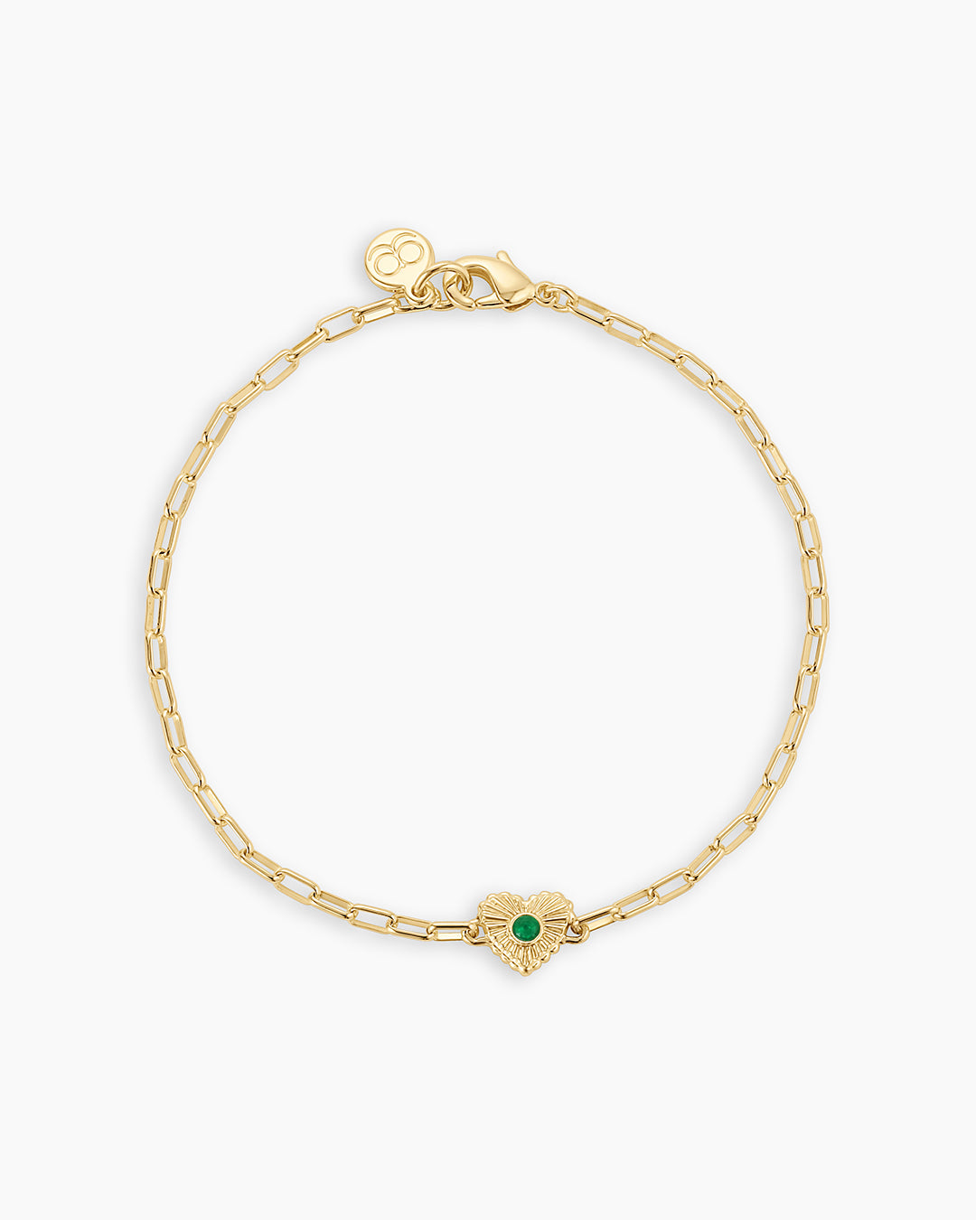 Birthstone Heart Bracelet || option::18k Gold Plated, Green Agate - May