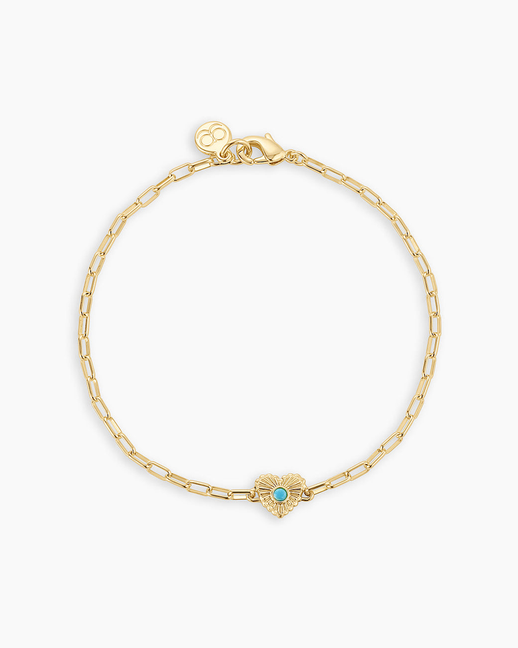 Birthstone Heart Bracelet || option::18k Gold Plated, Turquoise - December