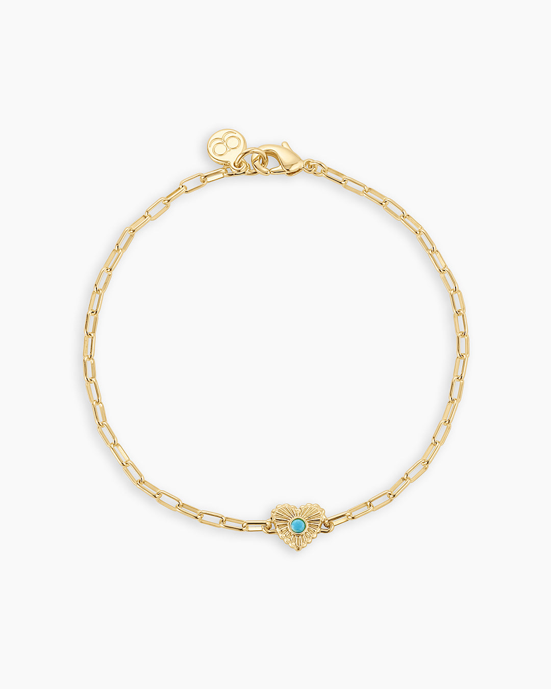 Birthstone Heart Bracelet || option::18k Gold Plated, Turquoise - December