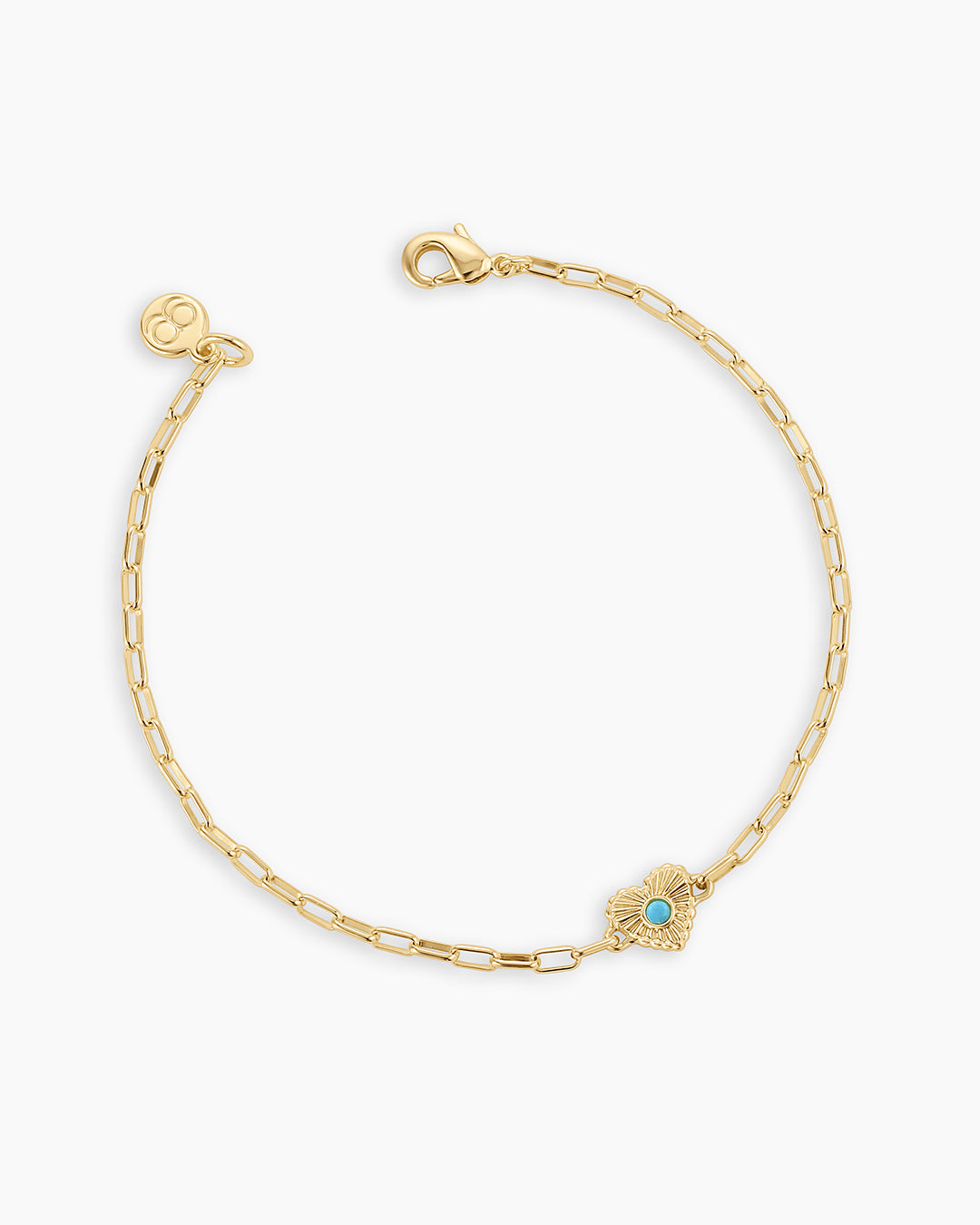 Birthstone Heart Bracelet || option::18k Gold Plated, Turquoise - December