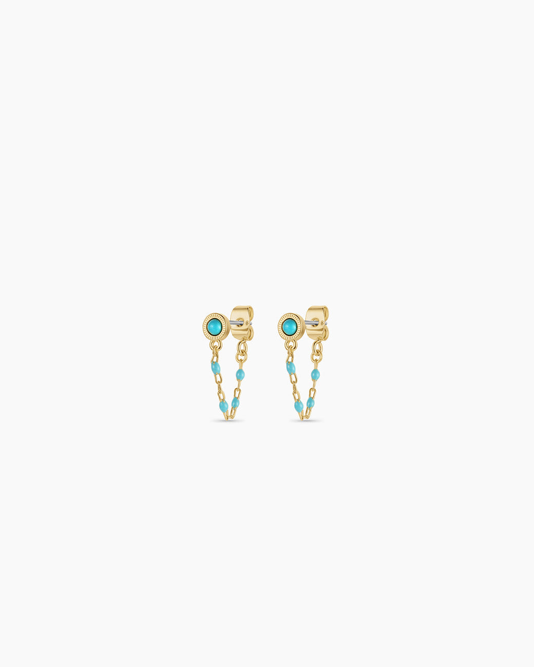 Turquoise Capri Chain Huggies || option::18K Gold Plated