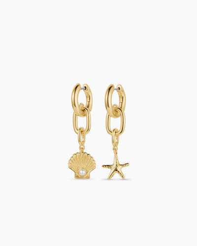 Shell Pearl & Starfish Charm Huggies