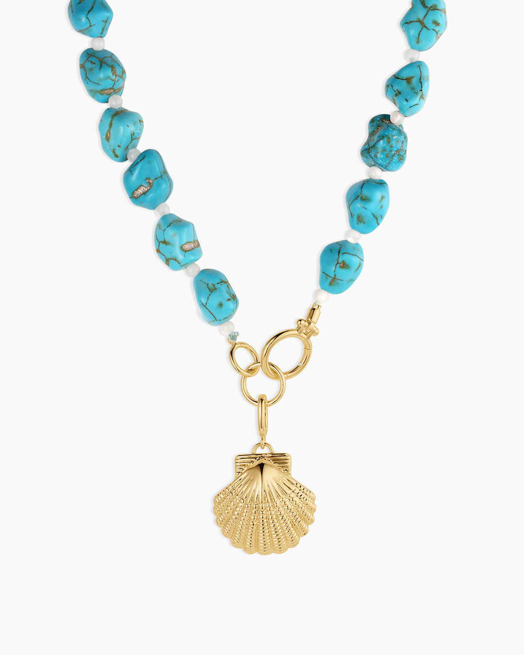 Gold Scallop Shell Charm Necklace || option::18k Gold Plated