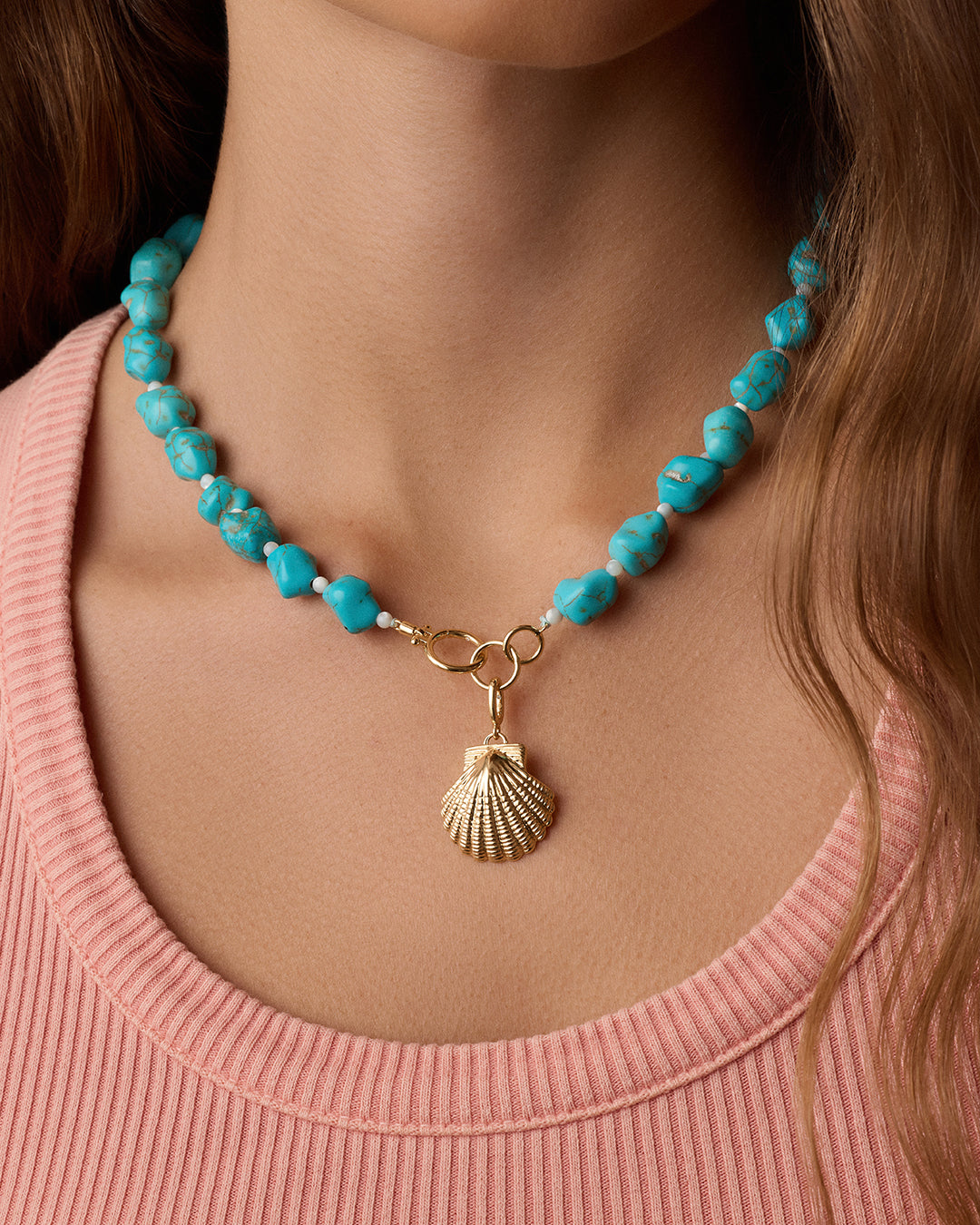 Gold Scallop Shell Charm Necklace || option::18k Gold Plated