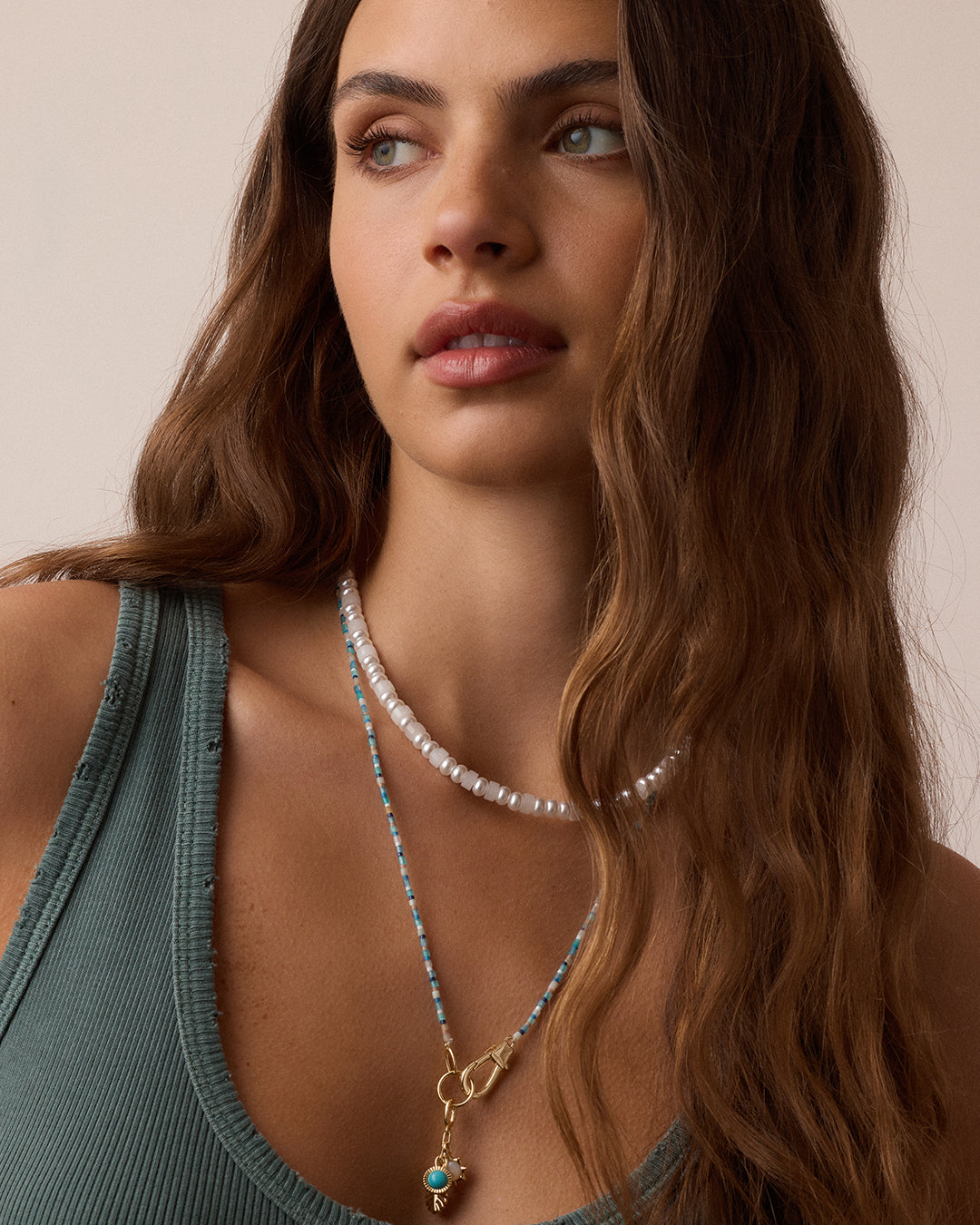 Beach Cluster Charm Necklace || option::18k Gold Plated