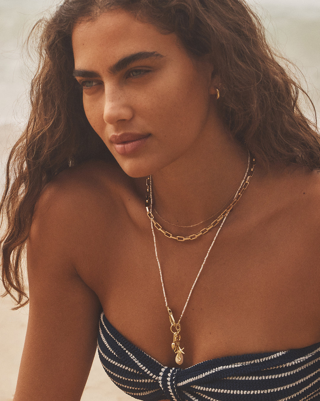 Ocean Cluster Charm Necklace || option::18k Gold Plated || set::ocean-cluster-necklace-stl