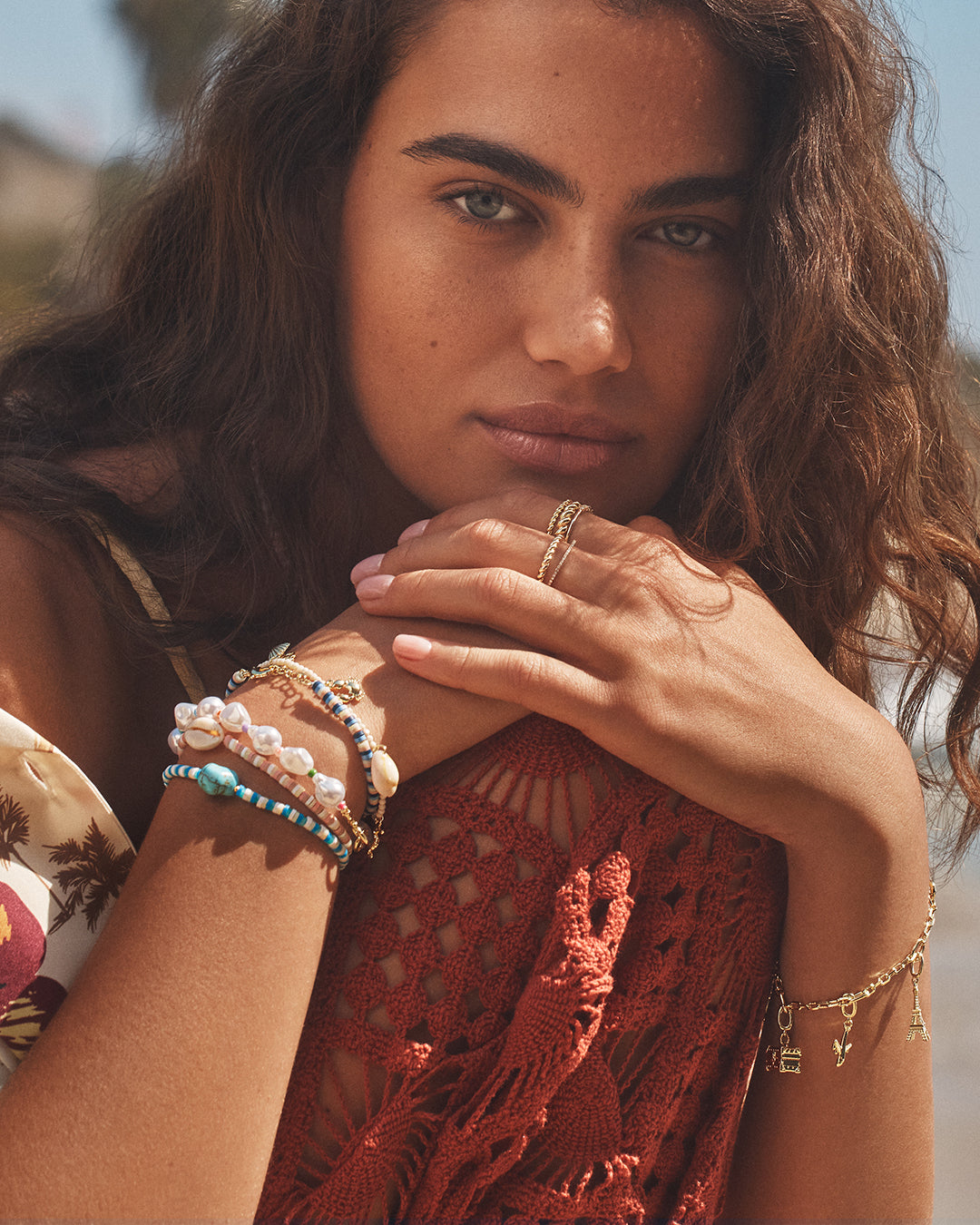 Pearl Rainbow Cove Bracelet || option::18k Gold Plated || set::parker-charm-bracelet-stl