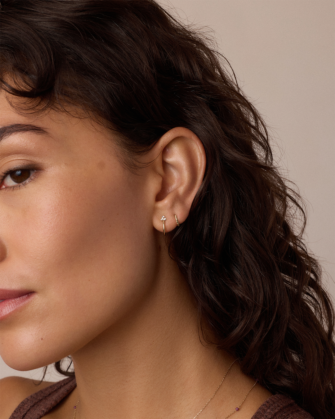 White Sapphire Bali Stud Huggies || option::14k Solid Gold 