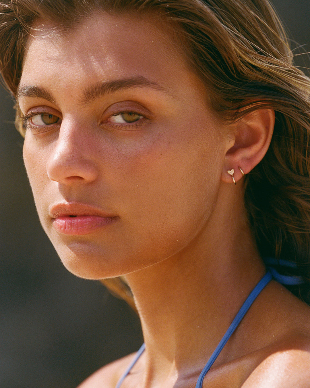 Diamond Heart Stud Single Huggie || option::14k Solid Gold 