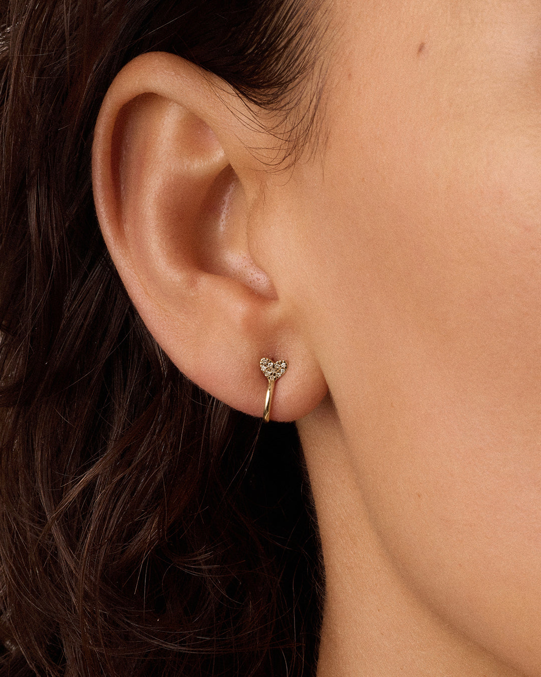 Diamond Heart Stud Huggies || option::14k Solid Gold 