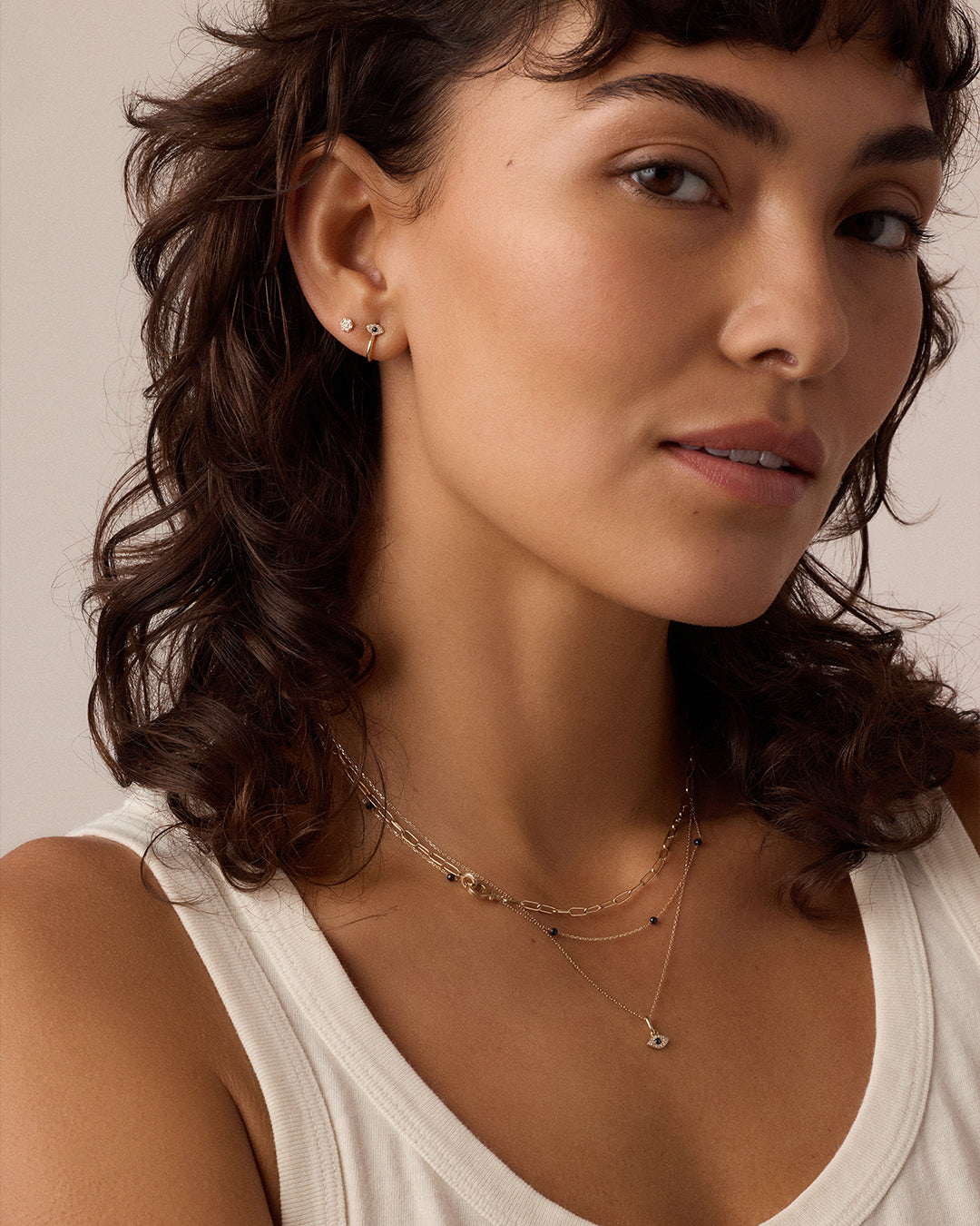 Diamond and Blue Sapphire Evil Eye Stud Huggies || option::14k Solid Gold 