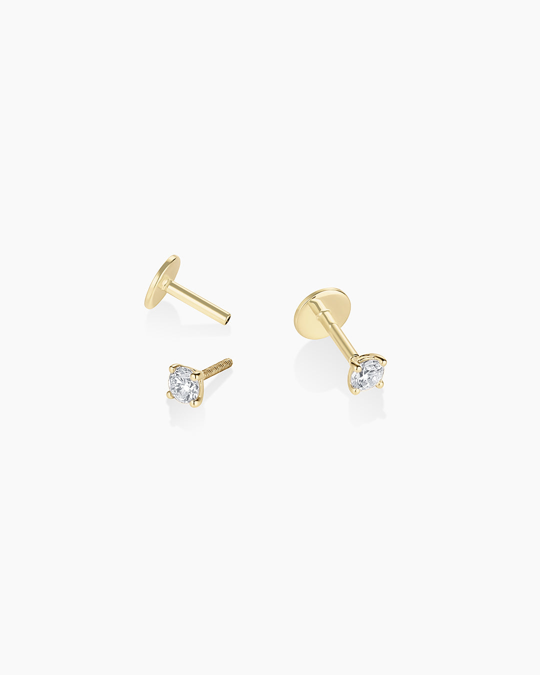 Lab Grown Diamond Solitaire Flat Back Studs || option::14k Solid Gold
