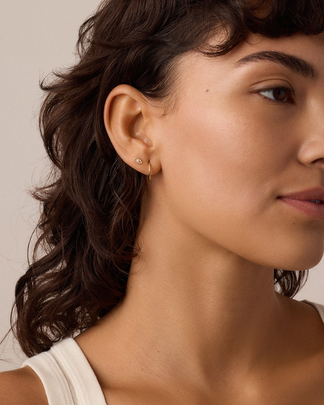 Diamond Evil Eye Flat Back Single Stud || option::14k Solid Gold 