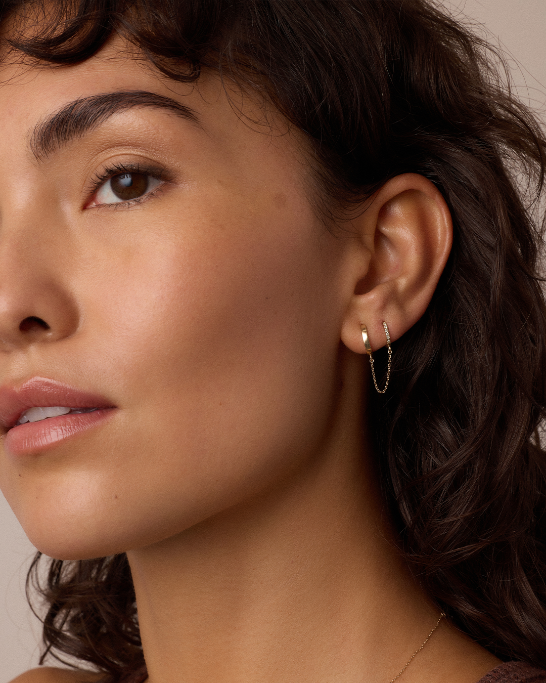 Diamond Double Huggie || option::14k Solid Gold 