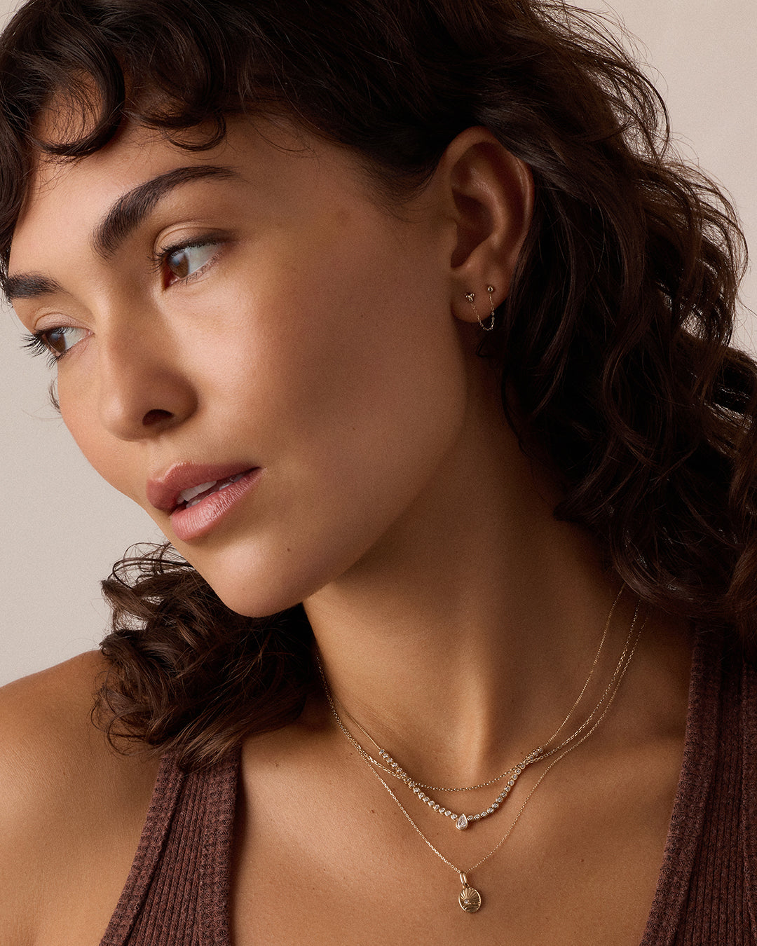 14k Gold Bali Chain Double Stud || option::14k Solid Gold 