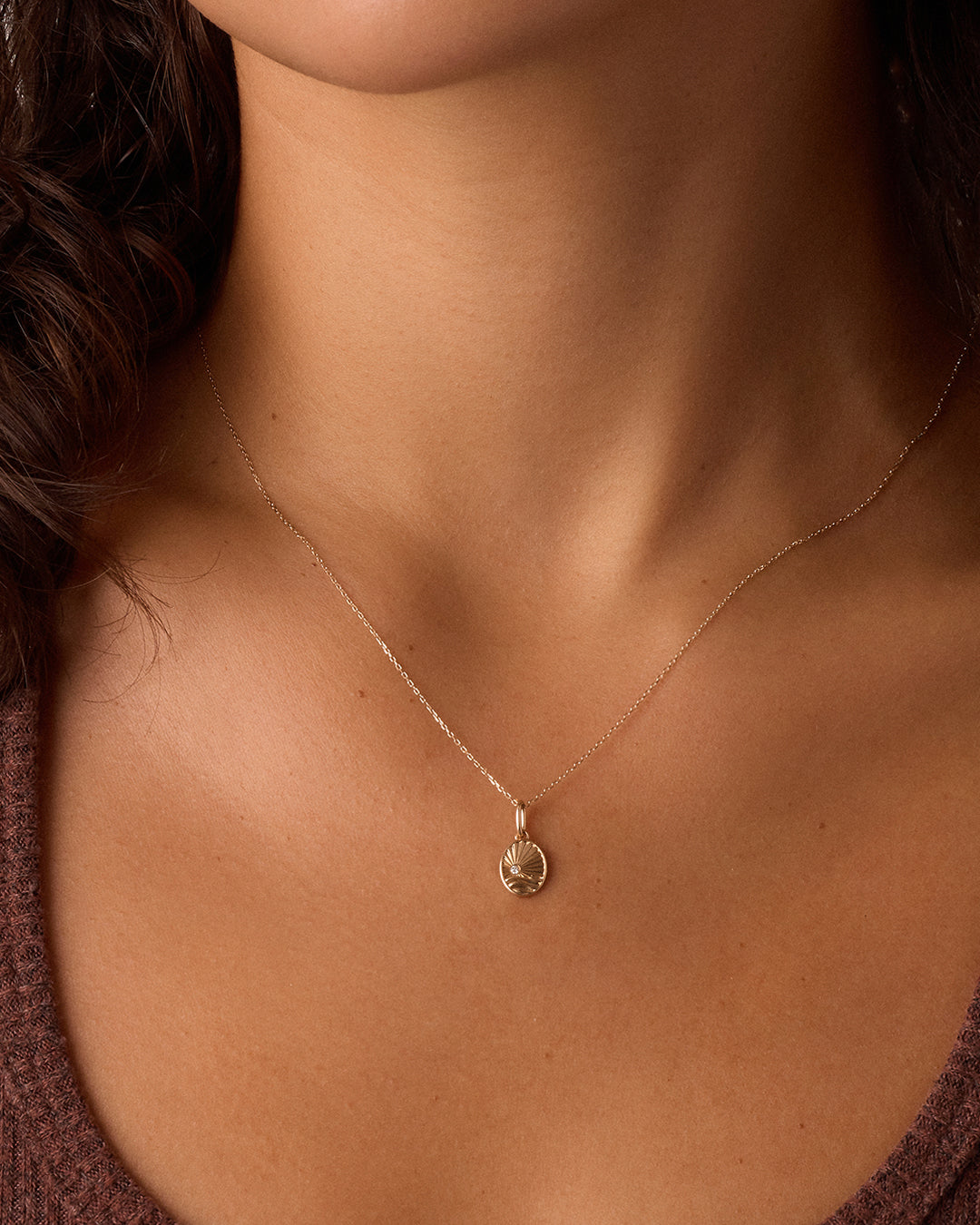 Diamond Beach Charm Necklace || option::14k Solid Gold 