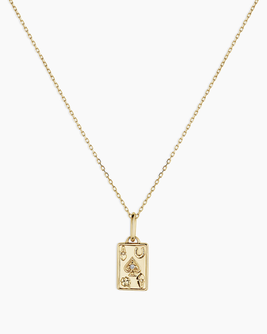 Diamond Ace Charm Necklace || option::14k Solid Gold 