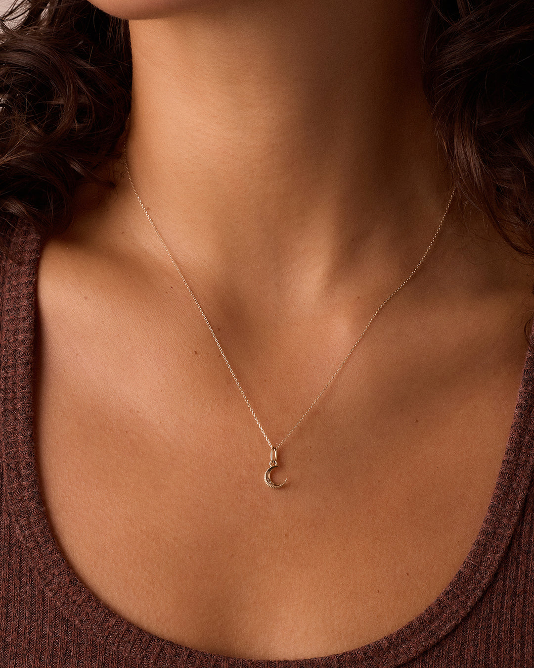 Diamond Crescent Charm Necklace || option::14k Solid Gold 