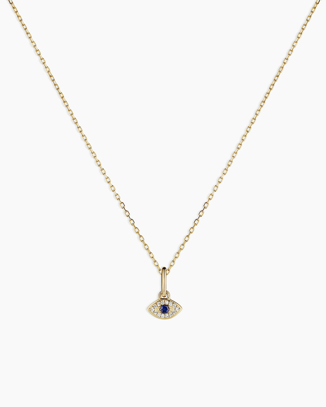Diamond and Blue Sapphire Evil Eye Charm Necklace || option::14k Solid Gold 