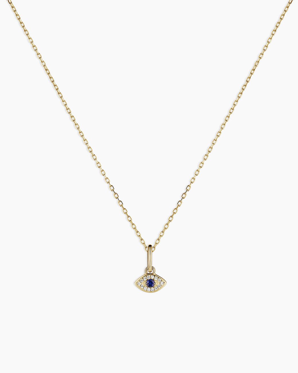 Diamond and Blue Sapphire Evil Eye Charm Necklace || option::14k Solid Gold 