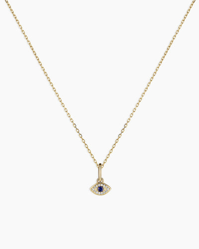 Diamond and Blue Sapphire Evil Eye Charm Necklace