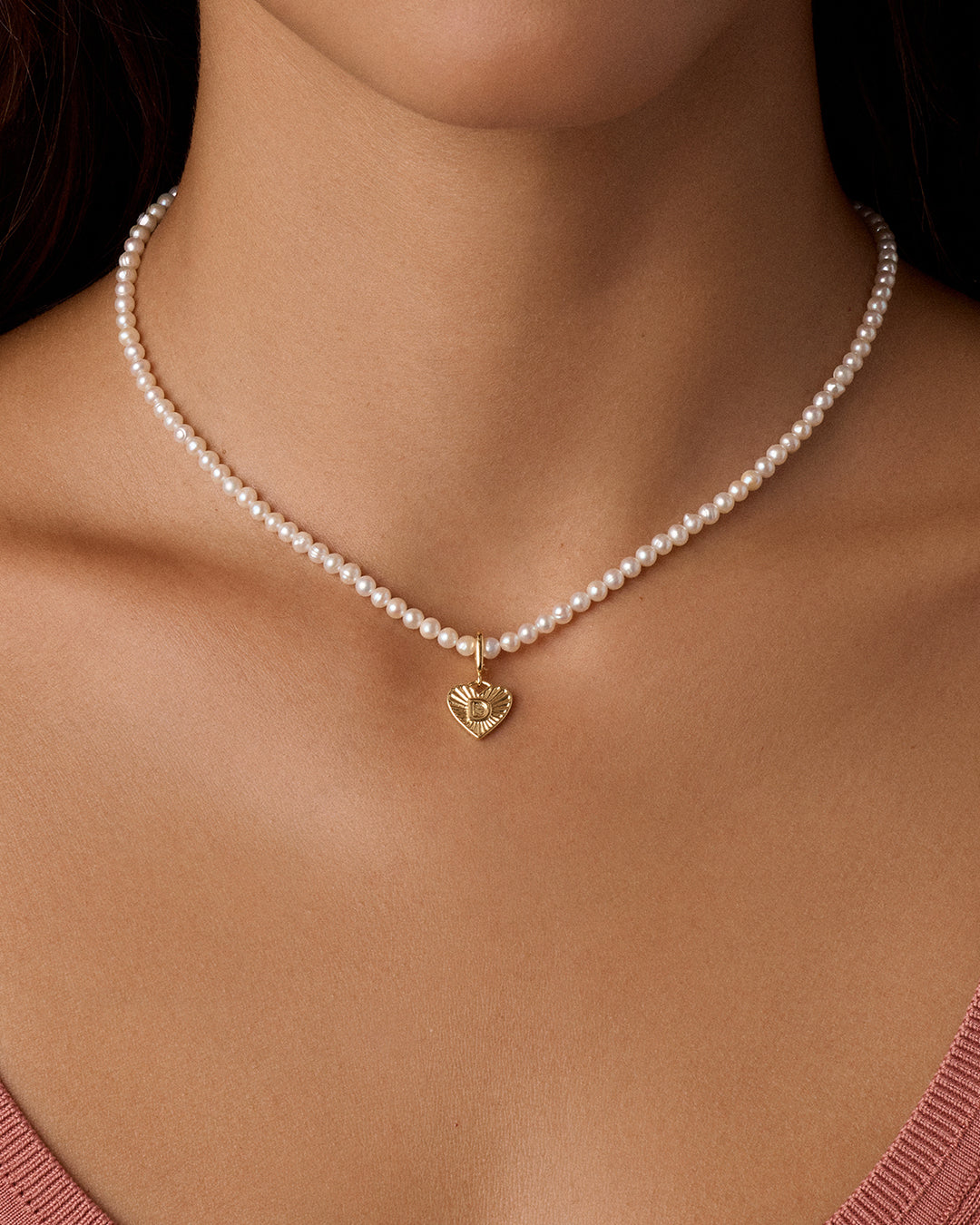 Vintage Heart Alphabet Charm Necklace - D || option::18K Gold Plated, D