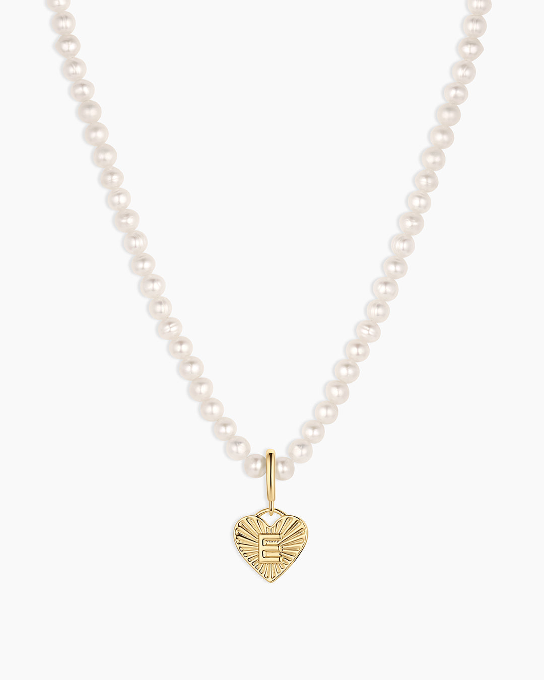 Vintage Heart Alphabet Charm Necklace - E || option::18K Gold Plated, E