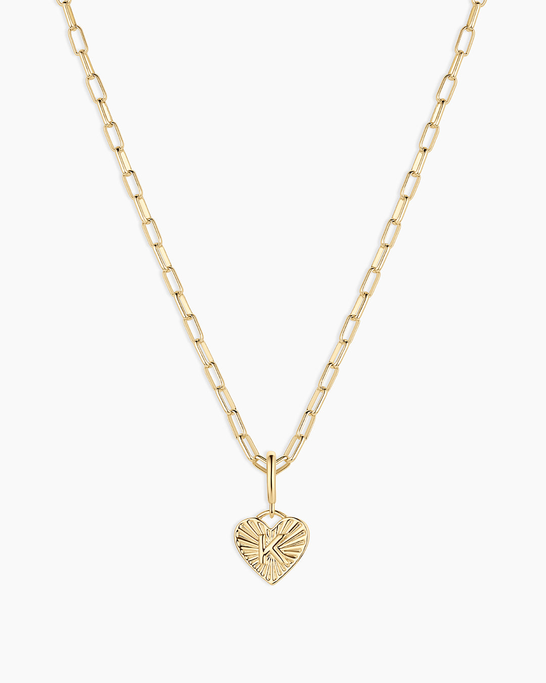 Vintage Heart Alphabet Charm Necklace -   K || option::18k Gold Plated, K