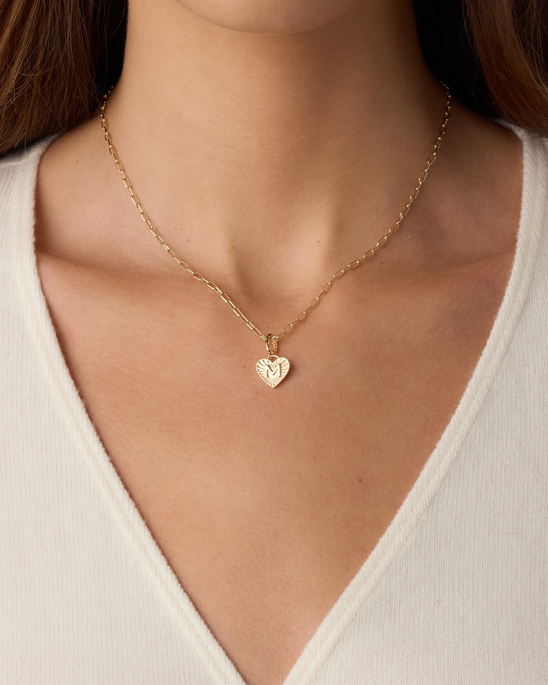 Vintage Heart Alphabet Parker Charm - M || option::18k Gold Plated, M