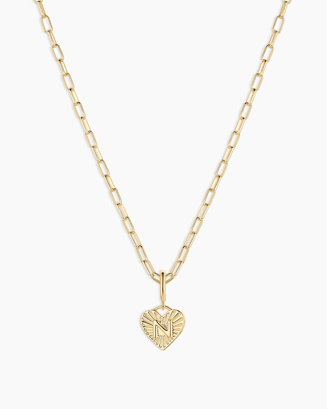 Vintage Heart Alphabet Charm Necklace -   N || option::18k Gold Plated, N
