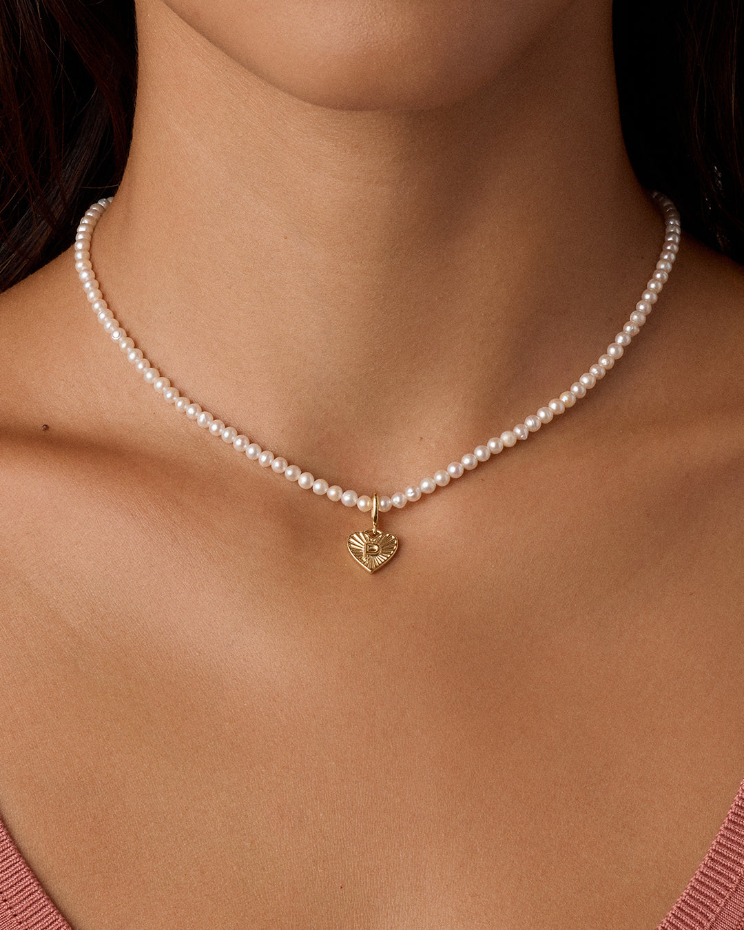 Vintage Heart Alphabet Charm Necklace - P || option::18K Gold Plated, P